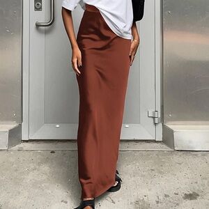 Elegant Satin Brown Skirt from Commense
